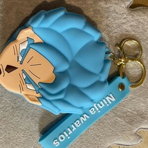 Ninja warrior coin purse/Keychain in black or blue with Gold Clip